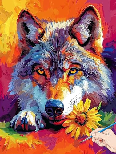 Malen Nach Zahlen Erwachsene Wolf Malen Nach Zahlen Blumen DIY Set Ewachsene Paint by Numbers Adult mit Pinseln und Acrylfarbe Handgemalt Ölgemälde Kit Geschenke für Frauen Halloween Deko 70x90cm J-38 von Jaeixouu