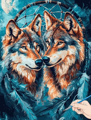 Malen Nach Zahlen Erwachsene Wolf Malen Nach Zahlen Kinder ab 10 Tiere Set Basteln Erwachsene Paint by Numbers Adult Acrylfarbe Ölgemälde Bastelset Herbstdeko Geschenke Deko Wohnzimmer 40x50cm H-57 von Jaeixouu