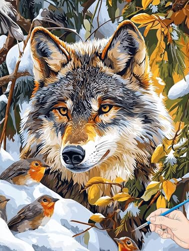 Malen Nach Zahlen Erwachsene Wolf Malen Nach Zahlen Kinder ab 10 Tiere Set Basteln Erwachsene Paint by Numbers Adult Acrylfarbe Ölgemälde Bastelset Herbstdeko Geschenke Deko Wohnzimmer 40x50cm I-44 von Jaeixouu
