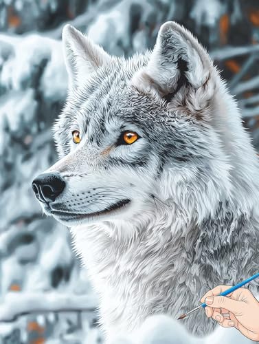 Malen Nach Zahlen Erwachsene Wolf Malen Nach Zahlen Tiere DIY Set Ewachsene Paint by Numbers Adult mit Pinseln und Acrylfarbe Handgemalt Ölgemälde Kit Geschenke für Frauen Halloween Deko 60x80cm H-10 von Jaeixouu