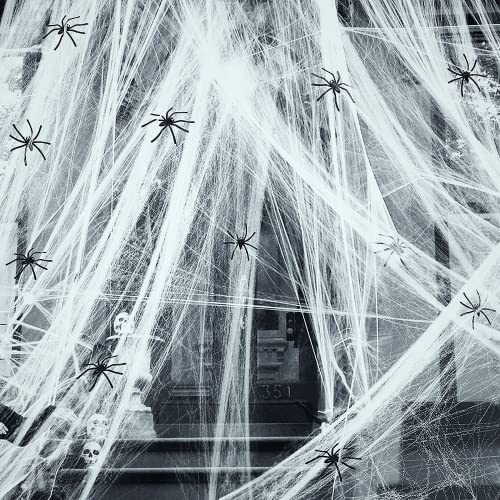 60g Spinnennetz,30St Plastik Spinnen,Gruselig Halloween Dekoration Spinnweben für Outdoor Indoor Garten,Esstisch,Tür,Decke,Fenster,Horror Spukhaus Hof Grusel Deko Spinnennetze,Spinnenweben Deko von Jaesy Lee