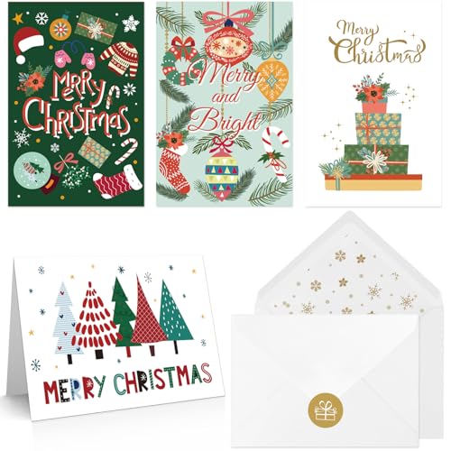 JagerGreen Weihnachtskarten mit Umschlag 40er Set, A6 Vintage Frohe Weihnachten Grußkarten & Aufkleber, 4 Motive Weihnachts-Klappkarten Set innen blanko, Christmas Cards für Freunde, Familie JagerGreen Weihnachtskarten mit Umschlag 40er Set, A6 Vintage Frohe Weihnachten Grußkarten & Aufkleber, 4 Motive Weihnachts-Klappkarten Set innen blanko, Christmas Cards für Freunde, Familie von JagerGreen