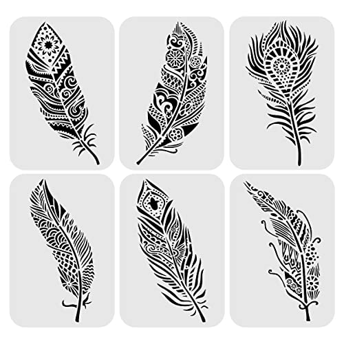 6 Stück Mandala-Feder-Schablonen, Jagowa wiederverwendbare DIY-Zeichenschablone, Kunststoff, Federkunst, Malschablone für Wand, Boden, Fotoalbum, Dekoration 6 Stück Mandala-Feder-Schablonen, Jagowa wiederverwendbare DIY-Zeichenschablone, Kunststoff, Federkunst, Malschablone für Wand, Boden, Fotoalbum, Dekoration von Jagowa