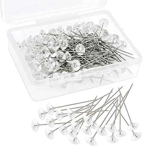 Jagowa 100 Stück klare Diamantkopfnadeln mit Aufbewahrungsbox – ideal zum Nähen, Basteln, Hochzeitsdekoration und Blumensträuße von Jagowa