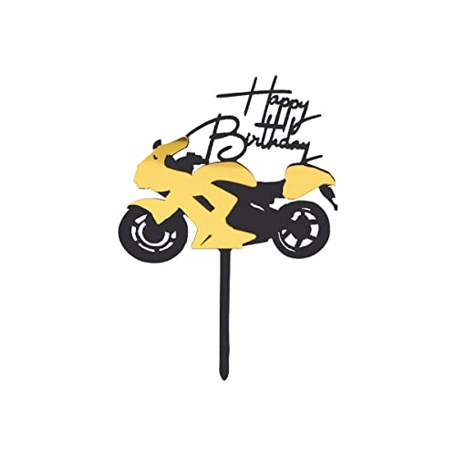 Kreativer Kuchenaufsatz, Jagowa Acryl Schwarz und Gold Motorrad Sportauto Geburtstag Kuchen Topper Kuchen Dekorationen für Jungen Männer (Motorrad) von Jagowa