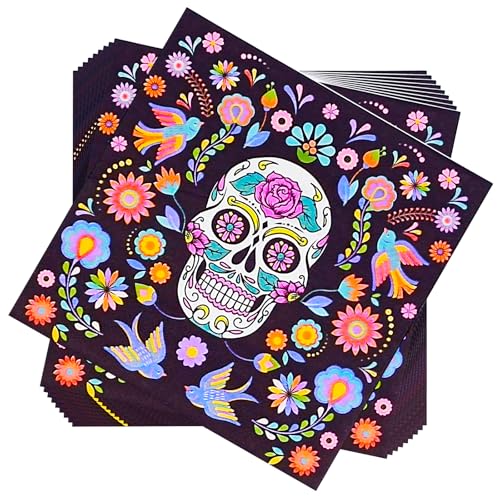Jagrove Halloween-Papierservietten, 2-lagig, Totenkopf, Getränke, Gäste, Mittagessen, Abendessen, Cocktail-Servietten für mexikanische Tage der Toten, Geschirr, Dekoration, 16,5 x 16,5 cm, gefaltet, von Jagrove