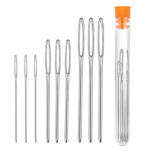 Jaimela 9 Stück Nähnadeln Handnadeln, Nadeln Großem Öhr, Nähnadeln Set 5.2cm 6cm 7cm, Stahl Nähnadeln für Dicke Wolle mit 1 Aufbewahrungsrohr von Jaimela