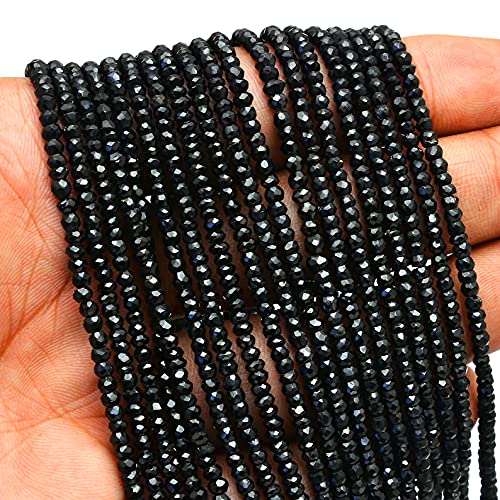 Jaipur Gems Mart AAA Schwarze Spinell Rondelle Perlen | 3mm-4mm facettierte Perlen | 13-Zoll-Strang | Natürlicher schwarzer Spinell, handgeschliffene Halbedelstein-Roundel-Perlen von Jaipur Gems Mart