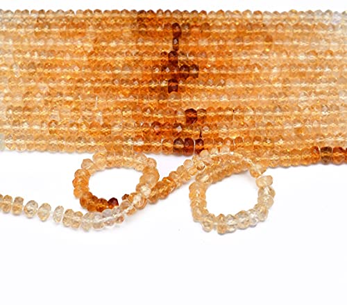 Jaipur Gems Mart Seltene AAA+ Citrin Edelstein 4mm Rondelle Facettierte Perlen | 13-Zoll-Strang | Natürliche Multi Citrine handgeschliffene Halbedelstein-lose Perlen für Schmuck von Jaipur Gems Mart