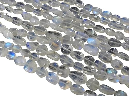 Natural White Regenbogen Mondstein | Handschmeichler Nuggets Perlen | 10-18 mm Ebene Perlen für Schmuck machen | 13" Strang | loser Edelstein | AAA-Qualität von Jaipur Gems Mart