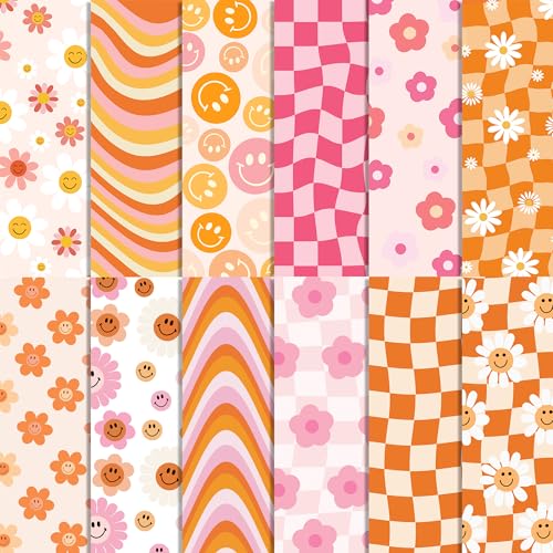24 Blatt Boho Gänseblümchen Blumenmuster Papierblock 30 x 30 cm Gänseblümchen Kariert Scrapbook Spezialpapier Block Retro Lächeln Groovy Doppelseitiger Karton Pack für Hintergrund Kartenherstellung von Jajajuegos