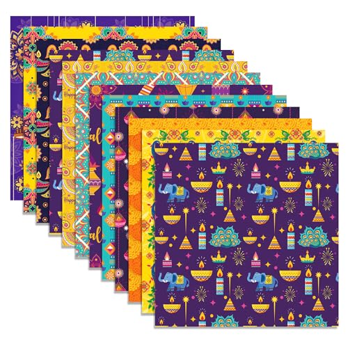 24 Blatt Diwali-Musterblock, 30 x 30 cm, Diwali-Scrapbook, Papierblock, violett, gold, Rangoli, Diyas, Pfauen, Elefanten, Feuerwerk, gemustert, doppelseitiges Kartonpapier für selbstgemachte von Jajajuegos