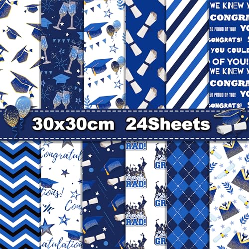 24 Blatt blauer Schulabschlussmusterblock, 30 x 30 cm, blauer Schulabschluss, Sammelalbum, Papierblock, Abschlusssaison, gemustert, doppelseitiges Kartonpapier für DIY, Scrapbooking, Hintergrund von Jajajuegos