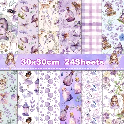 24 Blatt lila Feen-Scrapbook-Papier, 30,5 x 30,5 cm, für Kartenherstellung, Origami, DIY von Jajajuegos