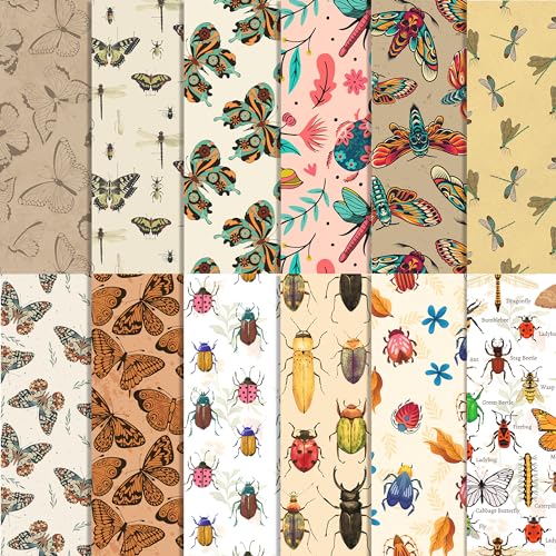Insekt Schmetterling Bananenblatt Muster Scrapbook Papierblock – 30,5 x 30,5 cm – 24 doppelseitige Blätter für Scrapbooking, Journaling, Kartenherstellung, Albumdekoration von Jajajuegos