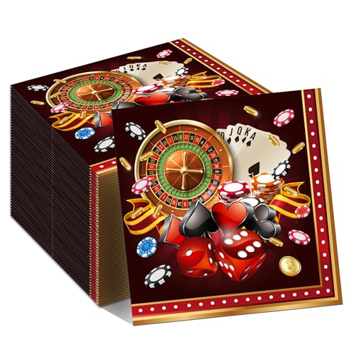 Jajajuegos 40 Stück Casino Poker Karte Party Servietten Rot 16,5 x 16,5 cm 2-lagig Papierreineweg Party-Servietten von Jajajuegos