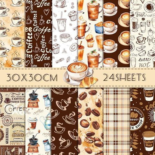 Kaffee-Scrapbook-Papier, 30,5 x 30,5 cm, für Kartenherstellung, Origami, DIY, 24 Blatt von Jajajuegos
