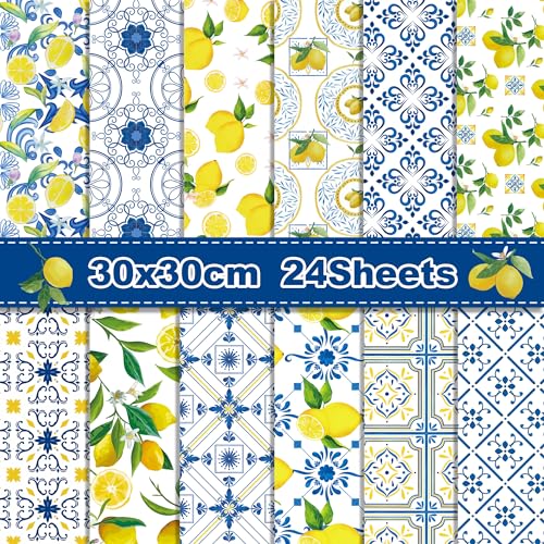 24 Blatt Fliesen Zitronen Muster Papier 30,5 x 30,5 cm Mediterrane Zitrone Scrapbook Papierblock Königsblau und Weiß Doppelseitiges Scrapbook Spezialpapier für Kartenherstellung, Origami, DIY 24 Blatt Fliesen Zitronen Muster Papier 30,5 x 30,5 cm Mediterrane Zitrone Scrapbook Papierblock Königsblau und Weiß Doppelseitiges Scrapbook Spezialpapier für Kartenherstellung, Origami, DIY von Jajajuegos