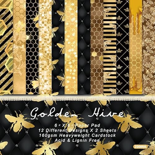 Scrapbook-Papier, Bienen und Waben, 15,2 x 15,2 cm, goldener Bienenstock, Bienenwaben, Musterblock, Bienen, einseitiges Sammelalbum, Papier, Bienen, Bastelpapier für Kartenherstellung, Karton, Scrapbook-Papier, Bienen und Waben, 15,2 x 15,2 cm, goldener Bienenstock, Bienenwaben, Musterblock, Bienen, einseitiges Sammelalbum, Papier, Bienen, Bastelpapier für Kartenherstellung, Karton, von Jajajuegos