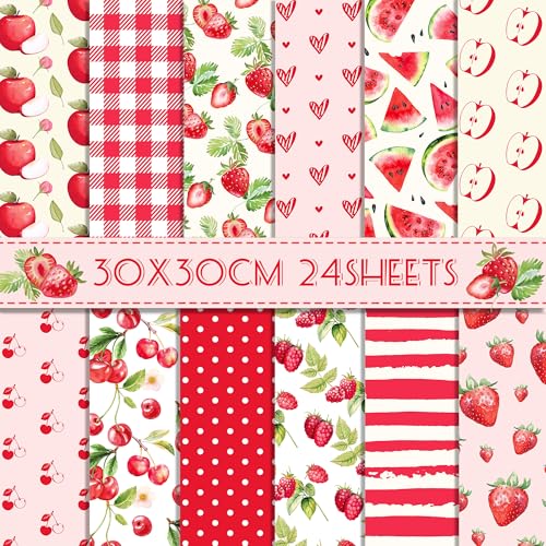 Scrapbook-Papier mit roten Früchten, 30,5 x 30,5 cm, für Kartenherstellung, Origami, DIY, 24 Blatt von Jajajuegos