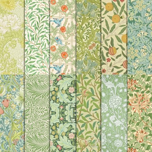 William Morris Blumenmusterblock, 30 x 30 cm, Blumenmuster, Papierblock, grüne Ranken und Blumen, gemustert, doppelseitig, für Hintergrund, DIY, Kartenherstellung, Origami, 24 Blatt William Morris Blumenmusterblock, 30 x 30 cm, Blumenmuster, Papierblock, grüne Ranken und Blumen, gemustert, doppelseitig, für Hintergrund, DIY, Kartenherstellung, Origami, 24 Blatt von Jajajuegos