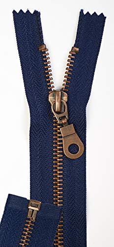 Jajasio 2 STK. Reißverschluss Metall Altmessing Teilbar in 13 Farben dunkelblau 80cm Metallreißverschluss für Jacken Mantel von Jajasio