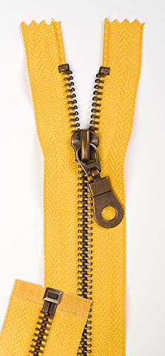 Jajasio 2 STK. Reißverschluss Metall Altmessing Teilbar in 13 Farben gelb 35cm Metallreißverschluss für Jacken Mantel von Jajasio
