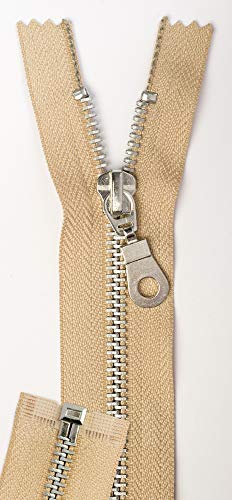 Jajasio 2 STK. Reißverschluss Metall Aluminium Teilbar in 13 Farben beige 45cm Metallreißverschluss für Jacken Mantel von Jajasio