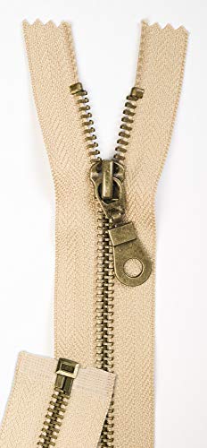 Jajasio 2 STK. Reißverschluss Metall Messing Teilbar in 13 Farben beige 45cm Metallreißverschluss für Jacken Mantel von Jajasio