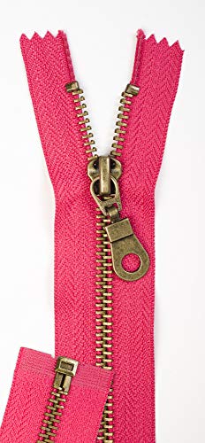 Jajasio 2 STK. Reißverschluss Metall Messing Teilbar in 13 Farben pink 35cm Metallreißverschluss für Jacken Mantel von Jajasio