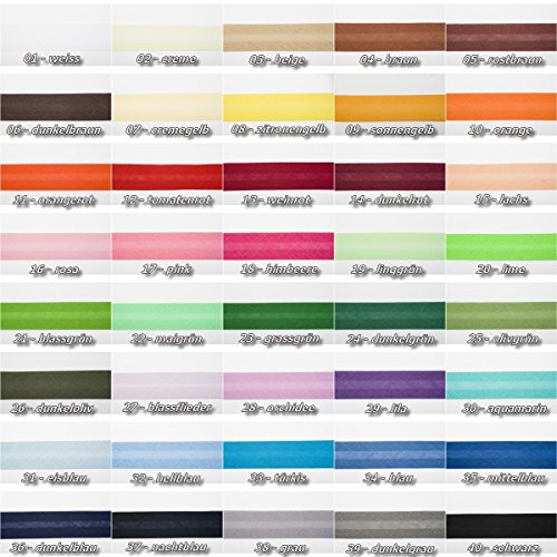 Jajasio Baumwoll Schrägband 19mm breit in 40 Farben, Einfassband Baumwolle Nahtband/Farbe: 01 - weiss von Jajasio