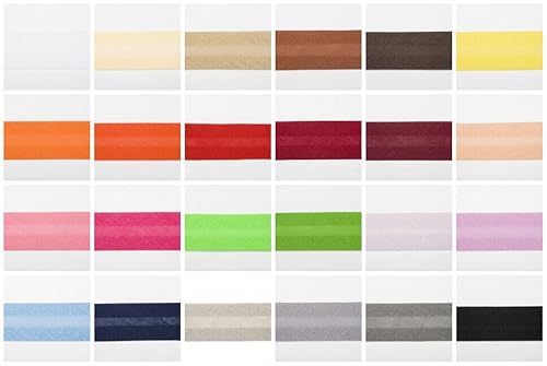 Jajasio Baumwoll Schrägband 25mm breit in 40 Farben, Einfassband Baumwolle Nahtband/Farbe: 01 - weiss von Jajasio