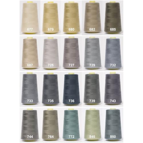 Jajasio Overlockgarn 50/2 in 200 Farben 5000 Yards (4570 Meter) - Beige/Grau - 677 Nähgarn für Overlock-Nähmaschinen von Jajasio