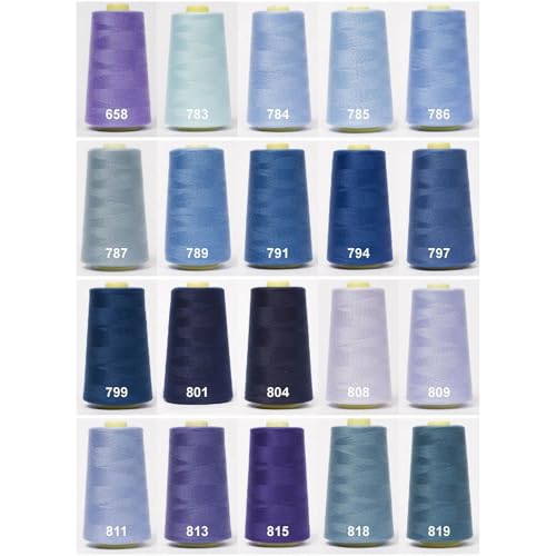 Jajasio Overlockgarn 50/2 in 200 Farben 5000 Yards (4570 Meter) - Blau/Marine - 811 Nähgarn für Overlock-Nähmaschinen von Jajasio