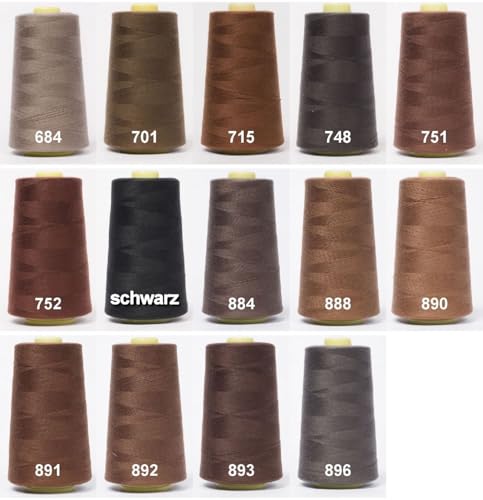 Jajasio Overlockgarn 50/2 in 200 Farben 5000 Yards (4570 Meter) - Braun - 890 Nähgarn für Overlock-Nähmaschinen von Jajasio