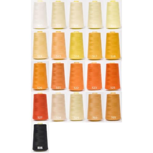 Jajasio Overlockgarn 50/2 in 200 Farben 5000 Yards (4570 Meter) - Creme/Gelb/Orange - 523 Nähgarn für Overlock-Nähmaschinen von Jajasio