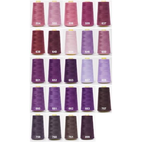 Jajasio Overlockgarn 50/2 in 200 Farben 5000 Yards (4570 Meter) - Violett/Magenta - 652 Nähgarn für Overlock-Nähmaschinen von Jajasio
