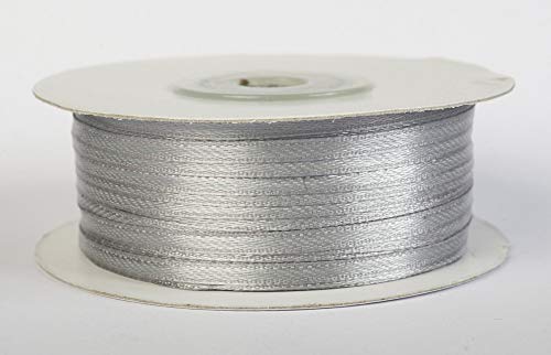 Jajasio Satinband 100 Yard-Rolle, 3mm breit, Auswahl aus 50 Farben/Farbe: 48 - Silber, Geschenkband, Schleifenband von Jajasio