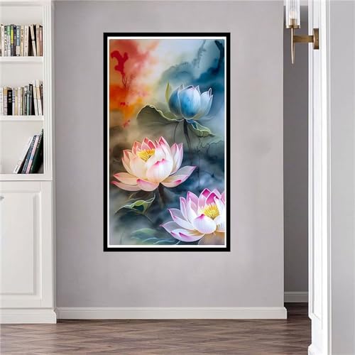 Diamond Painting Enwachsene Groß XXL 30x55cm Full Diamant Painting Bilder Lotusblume Diamond Art DlY 5D Diamant Malerei Kinder Kreuzstich Stickerei Kunst Set Home Wand Dekor Gift G-292 von Jalican