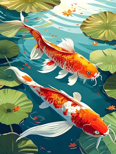 Malen nach Zahlen Erwachsene Koi Fische -DIY Handgemalt Ölgemälde Kit für Kinder, Mit 3-Pinseln und Acrylfarbe Handgemalt öLgemäLde Kit Als Geschenk für Heimdekoration, 40x50cm (Rahmenlos) B-517 von Jalican