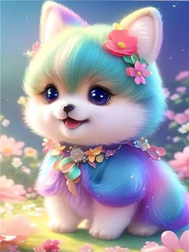 Niedlicher Hund Diamond Painting Erwachsene 50x75cm, DIY 5D Diamant Painting Bilder kinder Malen Nach Zahlen Set, Tiere Diamond Art Full Diamant Malerei Kunst Basteln für Home Wand Dekor L-107 von Jalican