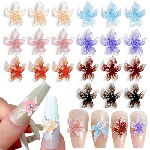 30 Stück Lilienblumen Nail Charms 3D Eiskristall Blumen Nagelanhänger Nagel Charms Nägel Zubehör Sommer Blume für Nageldesign Damen Nagel Deko Blumen Nailart Dekorationen Flower Nail Art Charm Set von Jaliya