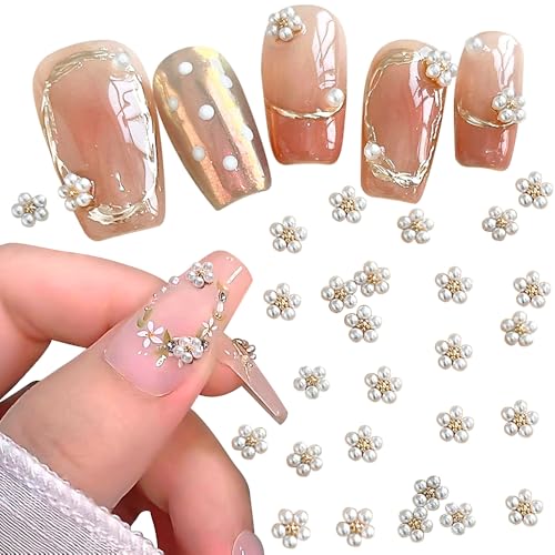 3D Weiße Perle Blume Nagel Charms Pearl Flower Nail Charms Kleine Blumen Nail Art Charms Nägel Zubehör Nailart Strasssteine Nagel Steine Nageldesign Nagelanhänger Nagelschmuck Nails Rhinestones von Jaliya