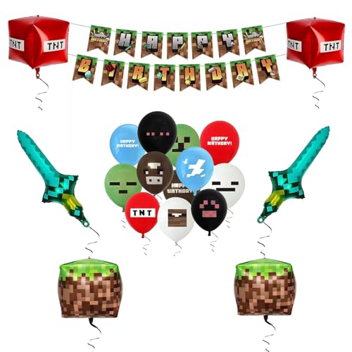 JamboRella Pixel Happy Birthday Dekorationen Partygeschenke Luftballons mit Banner, Pixel-Videospiel-Themenpartyzubehör JamboRella Pixel Happy Birthday Dekorationen Partygeschenke Luftballons mit Banner, Pixel-Videospiel-Themenpartyzubehör von JamboRella