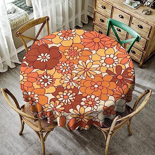 Boho-Tischdecke mit Blumenmuster, Vintage-Stil, 70er-Jahre, Hippie-Stil, leuchtend orangefarbene Blumen, groovig, abstrakter Druck, Tischdecke für Party, Picknick, Esszimmer, Küche, 91,4 x 91,4 cm von JanJCurt