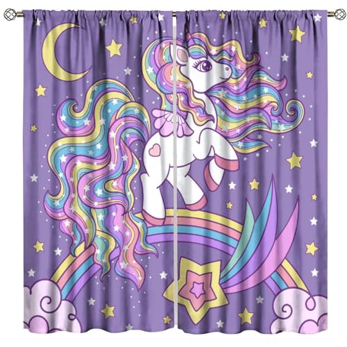 JanJCurt Cartoon-Einhorn-Vorhänge für Mädchen, Fantasie-Lila, Sternenhimmel, niedlicher Regenbogenwolke, Sterne, Druck, Fenstervorhänge für Kinderzimmer, Wohnzimmer, 106,7 x 114,3 cm (ohne JanJCurt Cartoon-Einhorn-Vorhänge für Mädchen, Fantasie-Lila, Sternenhimmel, niedlicher Regenbogenwolke, Sterne, Druck, Fenstervorhänge für Kinderzimmer, Wohnzimmer, 106,7 x 114,3 cm (ohne von JanJCurt