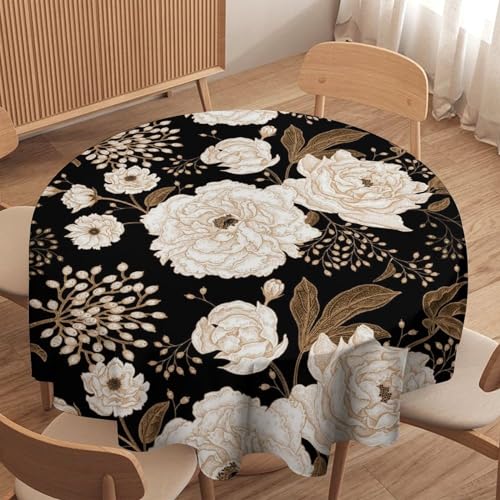 JanJCurt Tischdecke mit Blumenmuster, Retro, Pfingstrosen, Rose, orientalischer Stil, Gothic, Gartentischdecke für Party, Picknick, Abendessen, Tischdekoration, 91,4 x 91,4 cm, Schwarz / Gold von JanJCurt