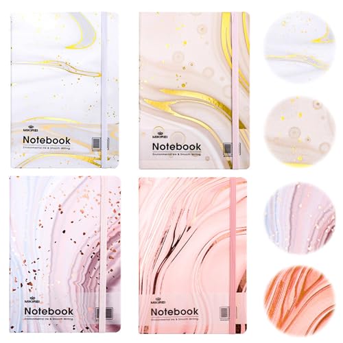 JanYoo 4 Stück Klein Journal Notizbuch A6, 192 Seiten Mini Notizbücher Klein Notizblock mit Elastischem Verschlussband/Lesezeichen für Schule, Büro, Künstler Schreiben (Pink) von JanYoo