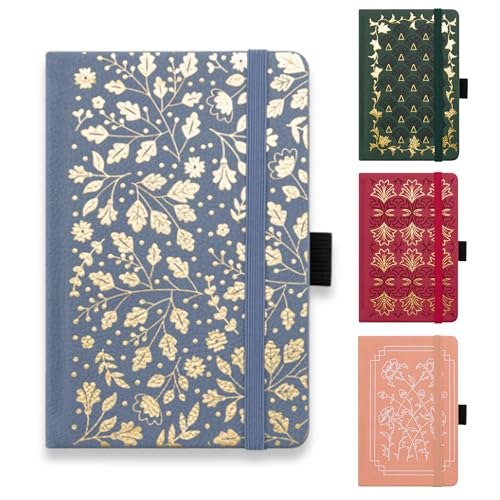 JanYoo A6 Klein Journal Notizbuch, 112 Seiten Mini Notizbücher Klein Notizblock mit Elastischem Verschlussband/Falttasche/Lesezeichen für Schule, Büro, Künstler Schreiben(Blau) von JanYoo