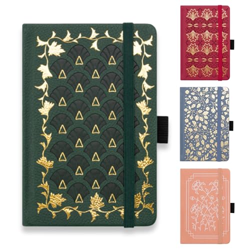 JanYoo A6 Klein Journal Notizbuch, 112 Seiten Mini Notizbücher Klein Notizblock mit Elastischem Verschlussband/Falttasche/Lesezeichen für Schule, Büro, Künstler Schreiben(Grün) von JanYoo